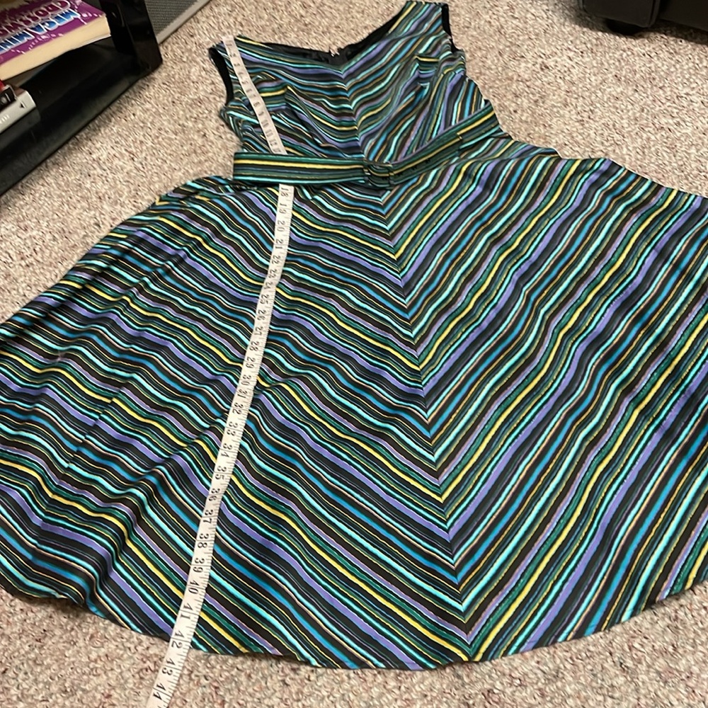 Pinup Couture Black Striped Fit & Flare Dress with Green and Blue Accents - Picture 9 of 12